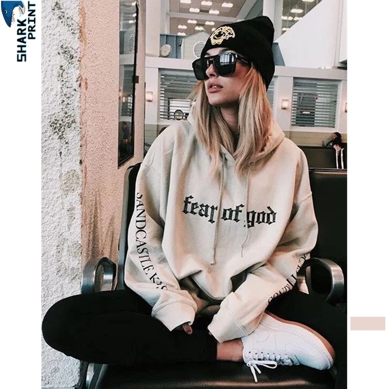 Мужская толстовка SharkPrint цвета хаки в готическом стиле с надписью Fear of God плотная