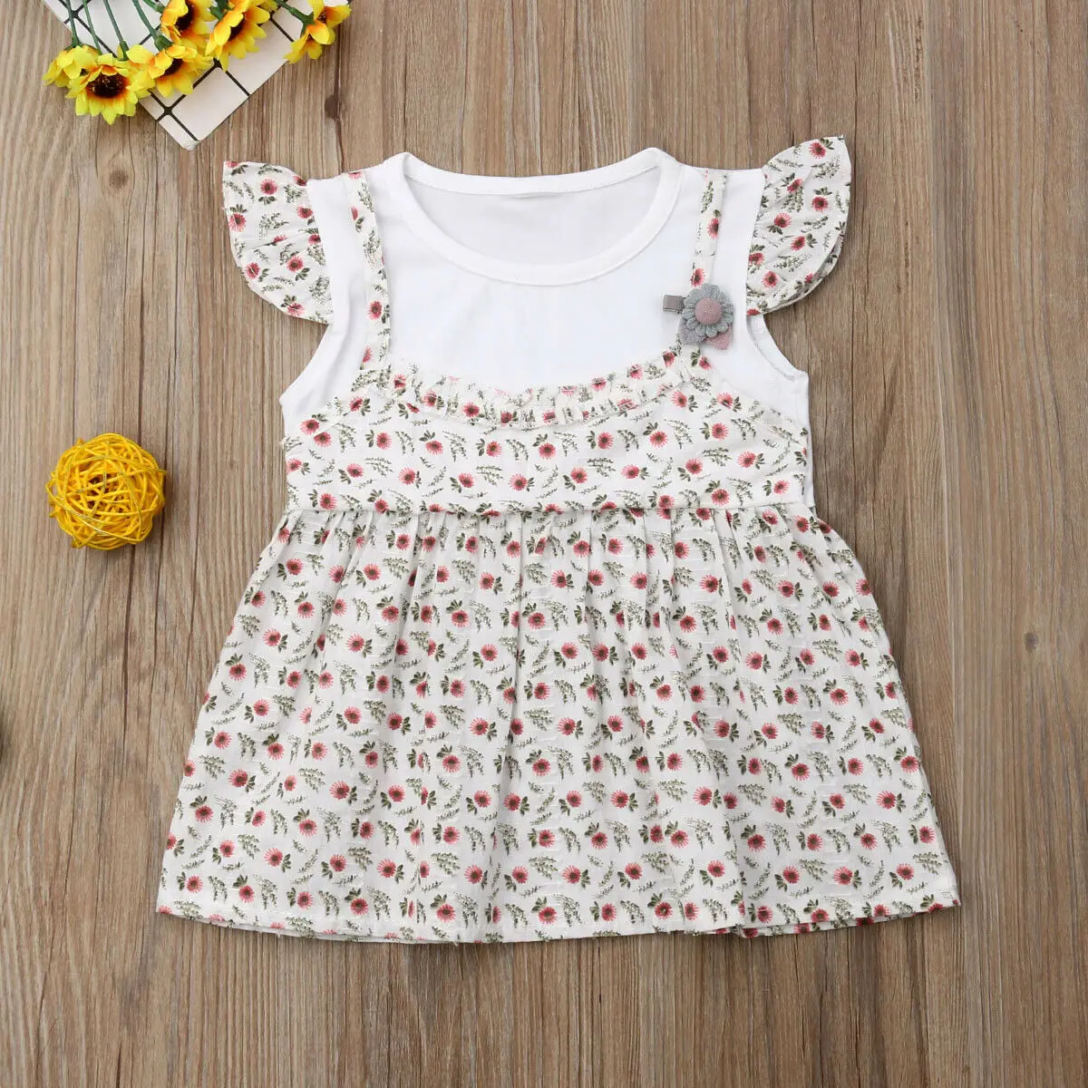 2019 Emmababy Kids Baby Girls Bat Sleeve Floral Print Princess Party Tutu Mini Dresses Sunsuit Summer Cotton Clothes 6M-4T | Детская