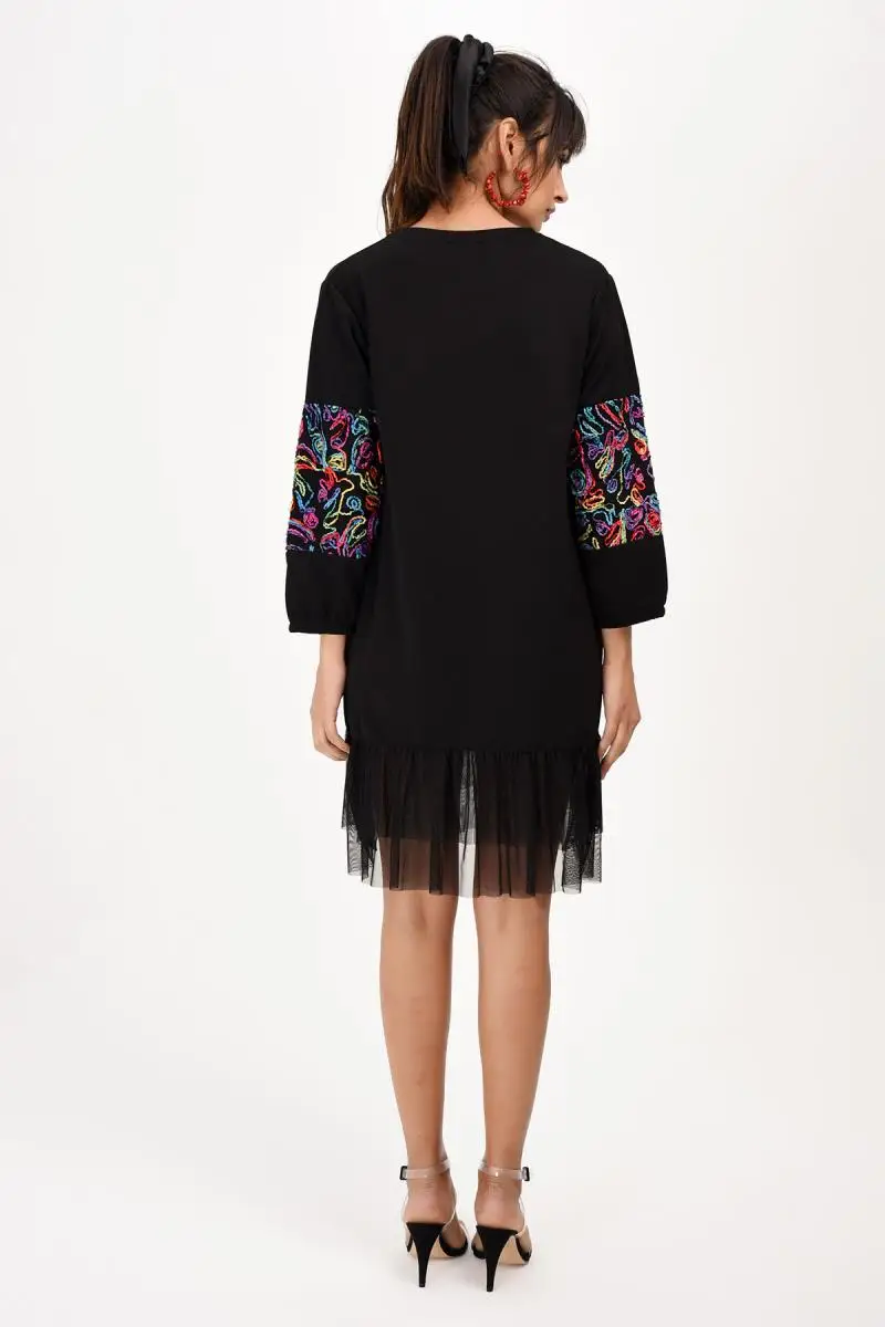 Крутая и сексуальная женская черная юбка газовое вышитое платье DY2583 | Женская