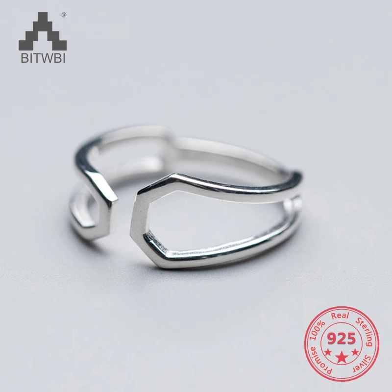 

Pure 925 Sterling Silver European American New Design Creative Concise Geometric Open Ring Fine Jewelry