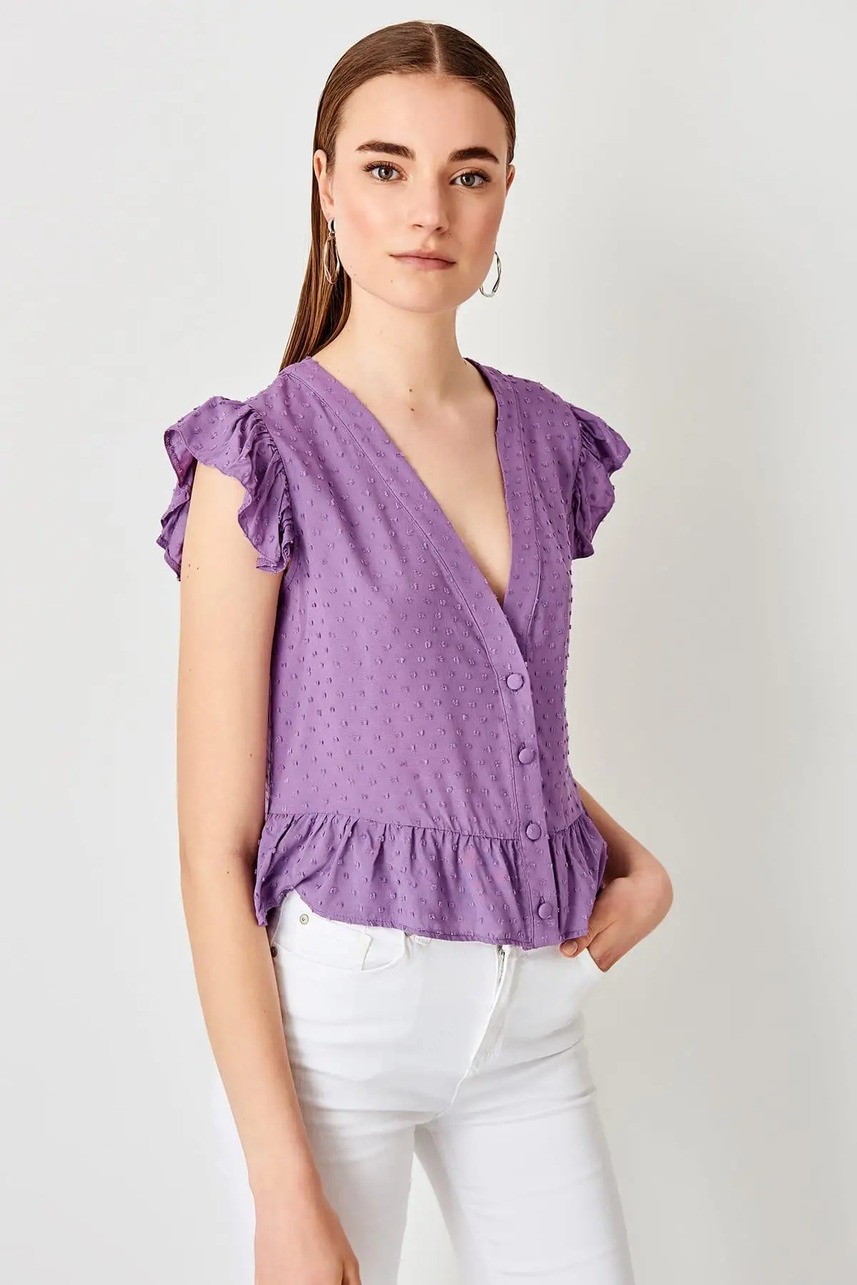Trendyol Фиолетовая рубашка с оборками TWOSS19XM0129 |