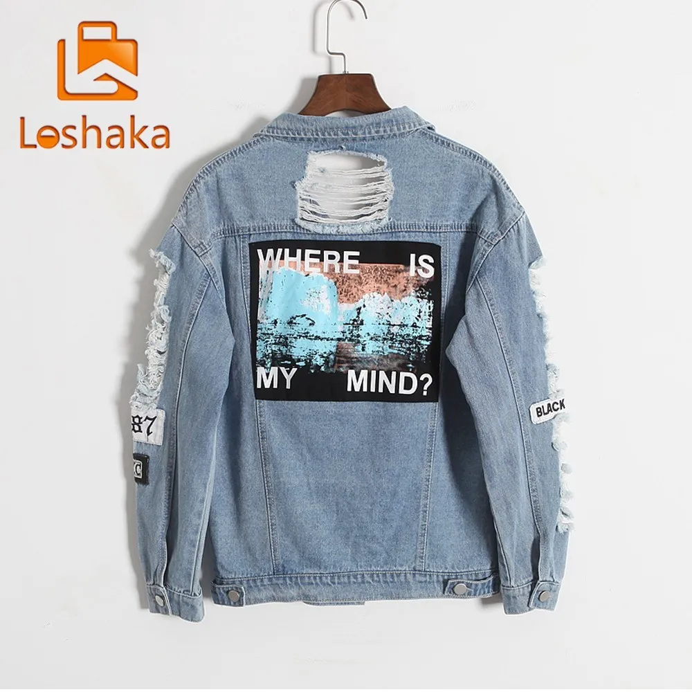 Loshaka джинсовая куртка женская Casacos Feminino тонкая рваная с дырками Femme элегантная