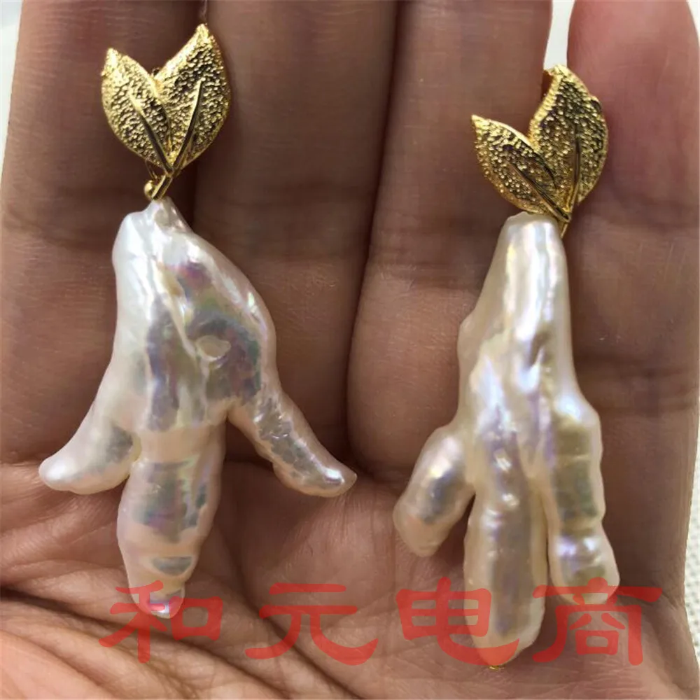 25-40 мм Огромный розовый барокко куриный коготь жемчужные серьги AAA Mesmerizing