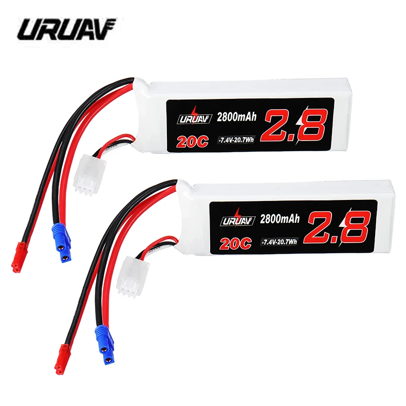 2 шт. URUAV 7 4 в 2800 мАч 20C 2S Lipo батарея EC2 JST разъем для Hubsan H501S H501A H501M H501C RC FPV гоночный