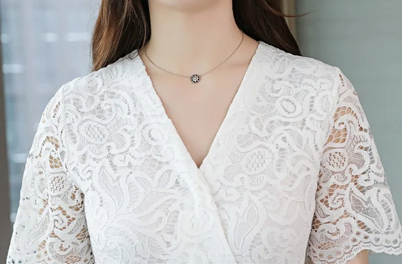 Женский костюм CHICEVER белый кружевной с принтом треугольным вырезом коротким