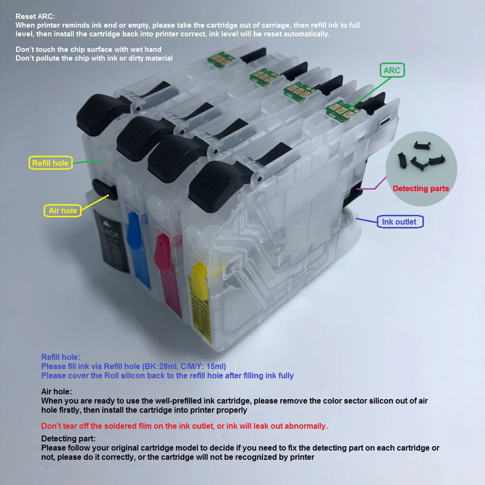 

YOTAT Refillable ink cartridge LC207 LC205 for Brother MFC-J4620DW MFC-J4420DW MFC-J4320DW printer