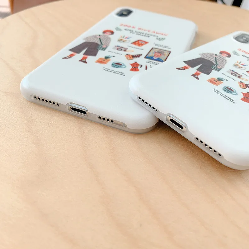 Cute White illustration Girl korean Phone Case For iPhone X XS XR Xsmax 7 Puls 6 6S 8 Cases Retro Soft Silicon Cover |