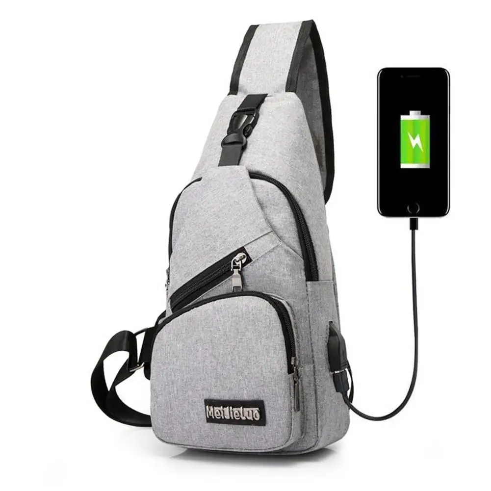 Мужские сумки на плечо зарядка через usb Crossbody спорта Холст Открытый косой крест