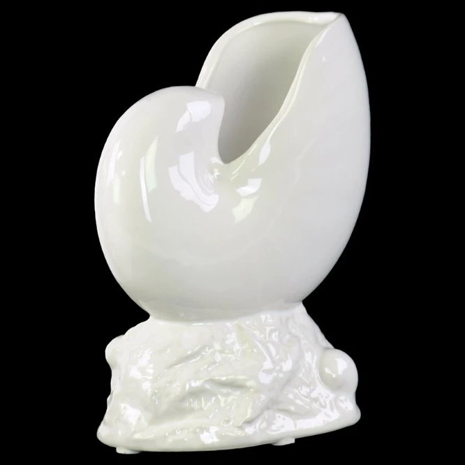 Porcelain Nautilus Seashell Sculpture on Coastal Base - White Benzara | Дом и сад