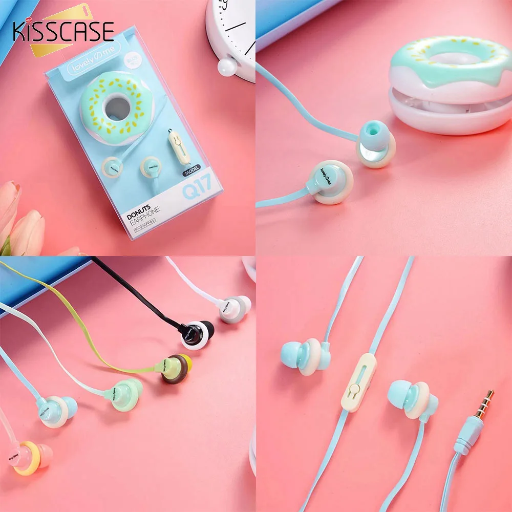 KISSCASE Милые Пончики Макарон наушники 3 5 мм вкладыши стерео проводные с микрофоном