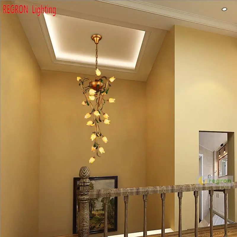 Длинная антикварная стеклянная люстра для лестницы винтажная большая