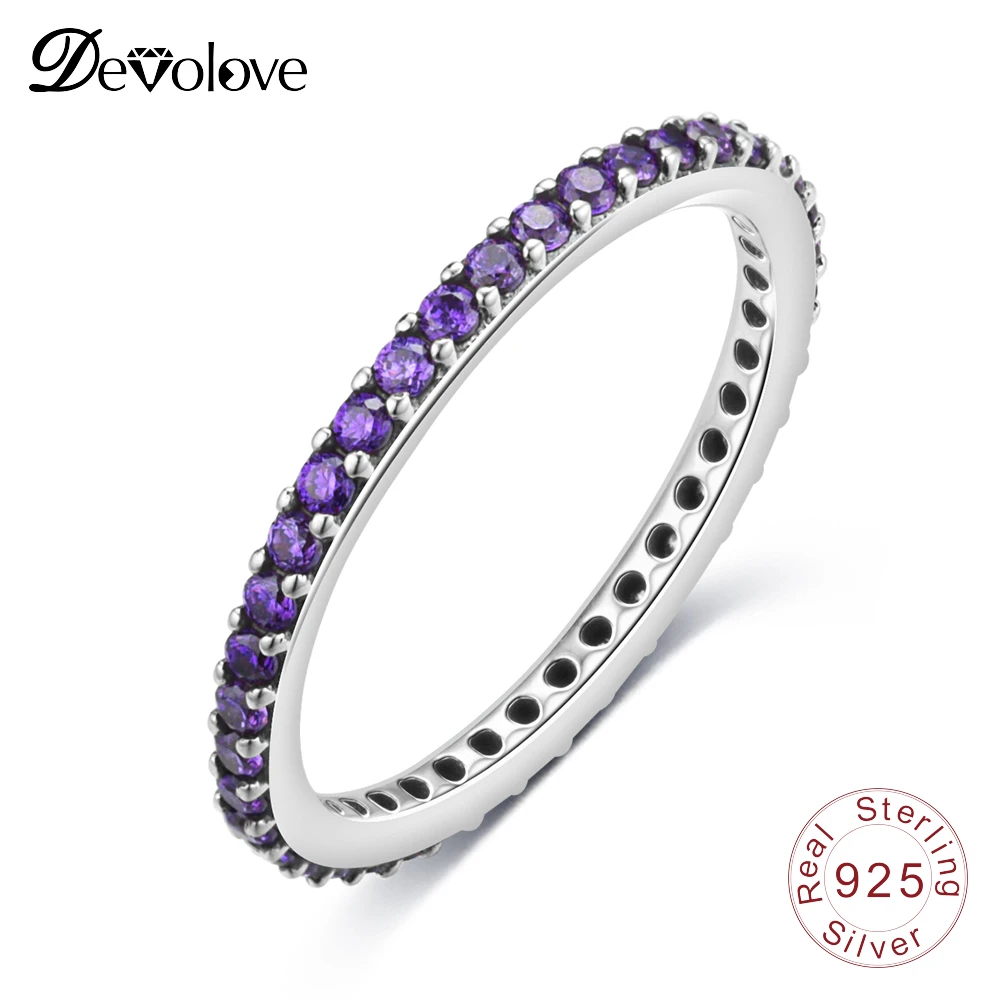 DEVOLOVE античный 925 пробы Серебряное кольцо с фиолетовый кубический циркон полосы
