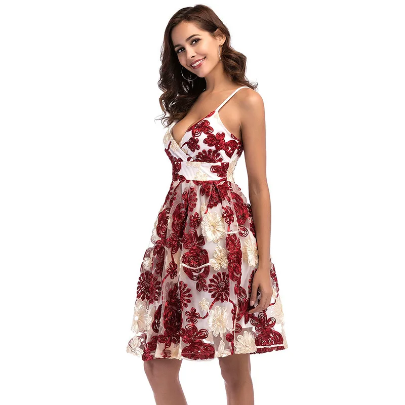 Summer embroidery floral Sexy Dress vestidos backless suspender woman clothes elegant dresses elbise jurken streetwear jurk 2019 | Женская