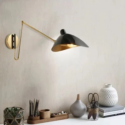 

Modern Led Indoor Adjustable Wall Lamp Fixture Nordic Wrought Iron Golden Bedside Aisel Hotel Wall Sconce Lights Lustre Deco E14