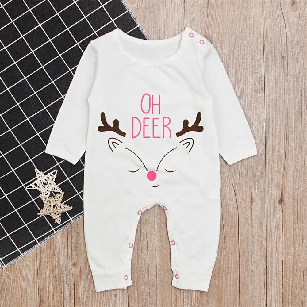 Baby Christmas One-piece Cotton Romper Newborn Infant Babies Boys Girls Clothes Elk Rompers Outfit 0-24M |