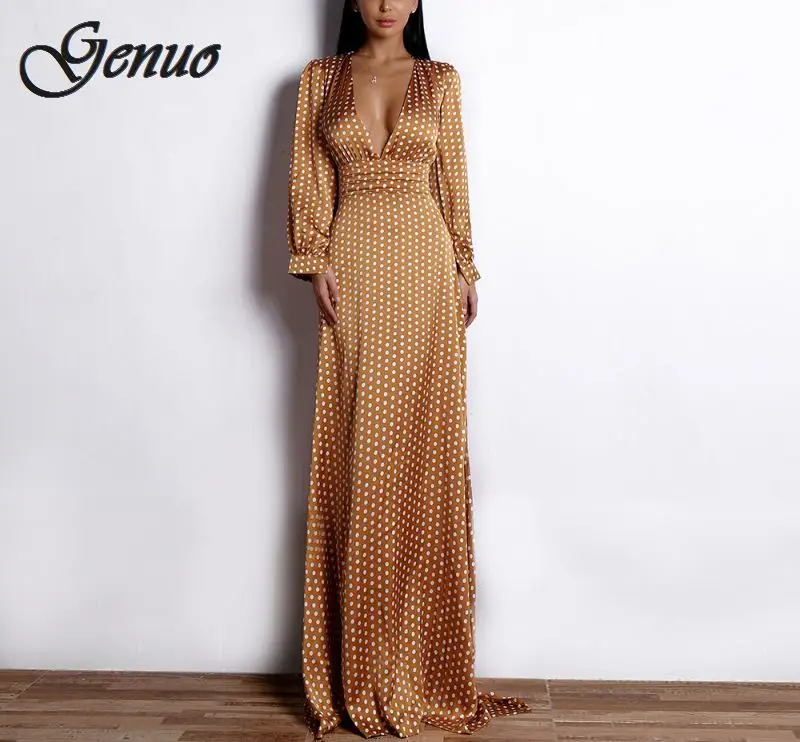 Женское пляжное платье с глубоким V образным вырезом элегантное в пол мелкий