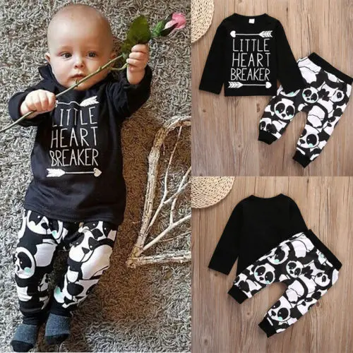 2PCS Boy Panda Clothing Set Toddler Newborn Baby Clothes 2018 New Autumn Arrow Shirt Tops+Pants Outfits Cool |