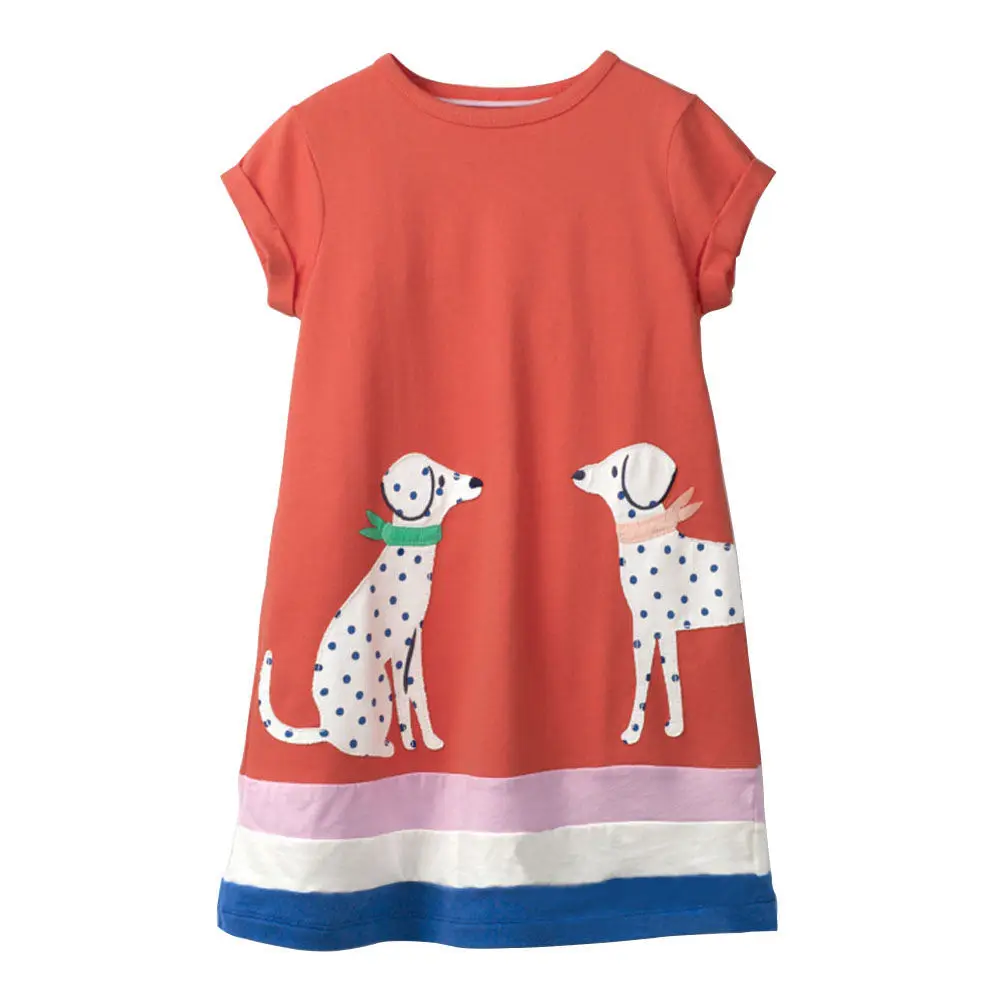 

Jumping Meters Girls Dresses Dog Appliques Summer Princess Dress Brand Baby Girls Clothes Short Sleeve Tunic Moana Dresses