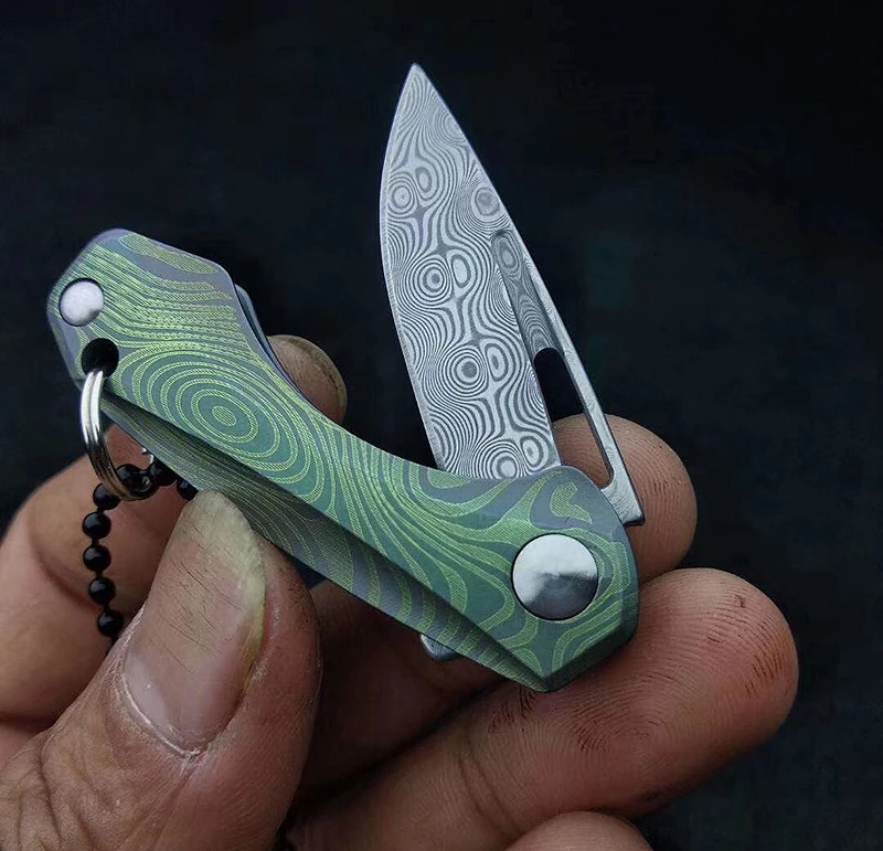 H-качество ручной работы Дамасская мини застежка с ручкой из титанового сплава