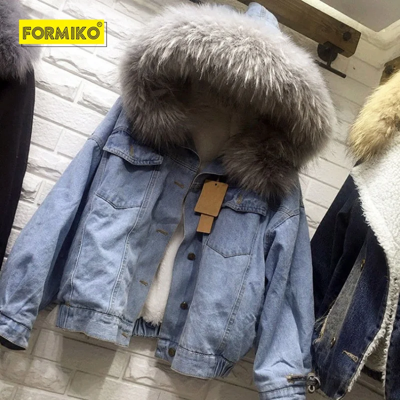 Formiko женская зимняя утепленная джинсовая куртка пальто с воротником из