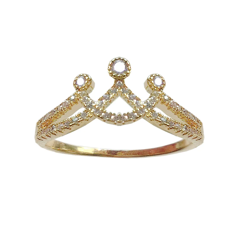 Fashion Classic Hollowing Gold Color Crown Shape CZ stone pave setting Ring Cute Sweet Girl Women Lady Beautiful Jewelry | Украшения и