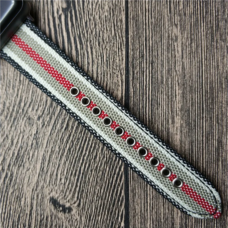 Ремешок для часов Apple Watch Series 4 полосатый нейлоновый + кожаный ремешок 1 2 3 наручный