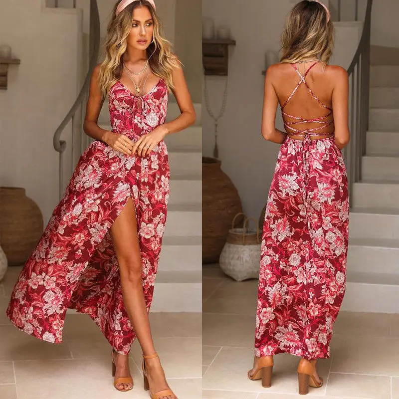 Fashion Womens Floral Boho Sundress Long Dress Split Cocktail Party Playa Beach dress tumblr elegant long vestido | Женская одежда