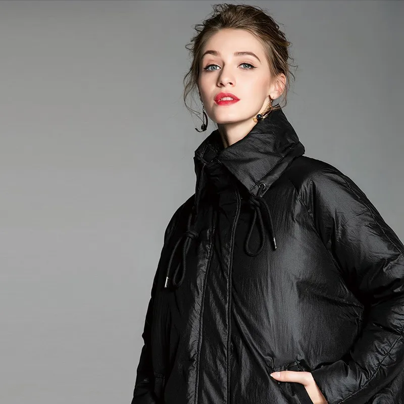 Loose Fashion Bat Type 90% White Duck Down Fashion Winter Jacket Coat Women Plus Size High collar Long Feather Overcoat Female