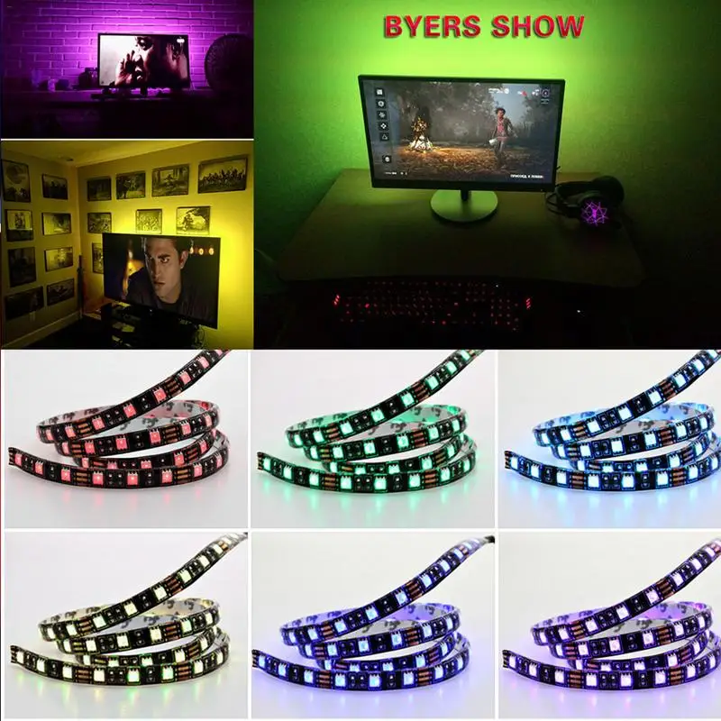 Водонепроницаемая гибкая светодиодная лента 5 в постоянного тока USB 5050 RGB 50 см 2 м 3