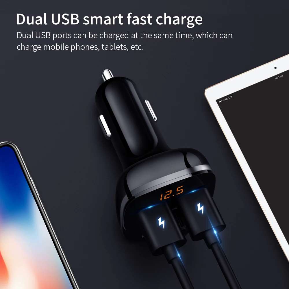 Автомобильное зарядное устройство с двумя usb портами для быстрой зарядки Hands Free