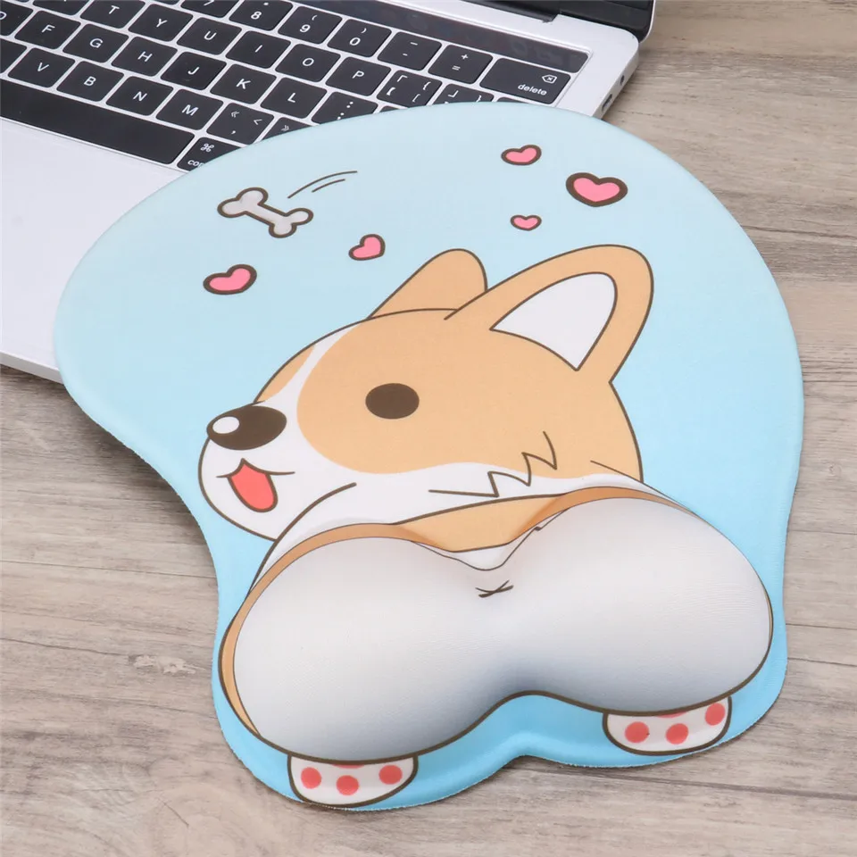 Милый нескользящий коврик для мыши Corgi из силикагеля с поддержкой запястья