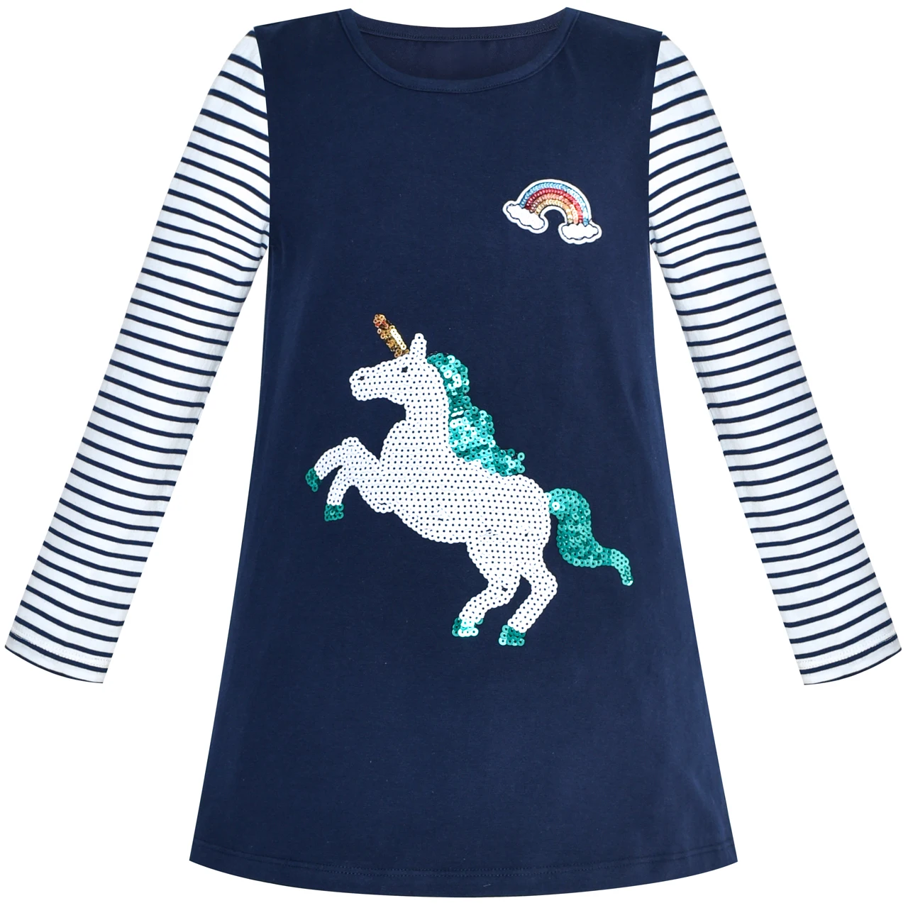 Sunny Fashion платья для девочек платье Девочки Повседневная одежда Радуга Блестки