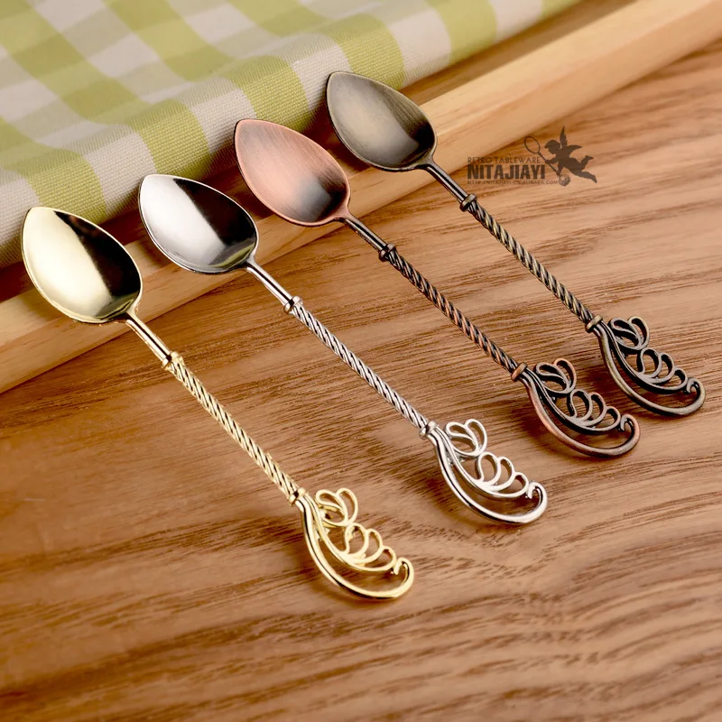 Золотая ложка с перьями крылья Ретро серия скептиков кофейная перемешивающая