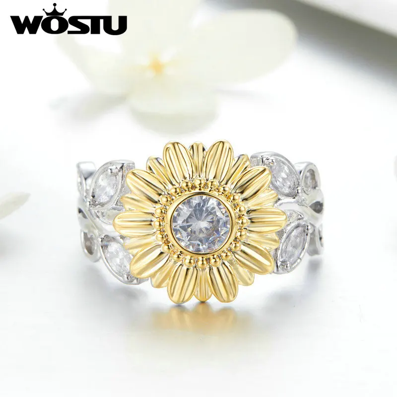 WOSTU 2019 модные цветочные кольца Серебристый циркониевый кольцо элегантные