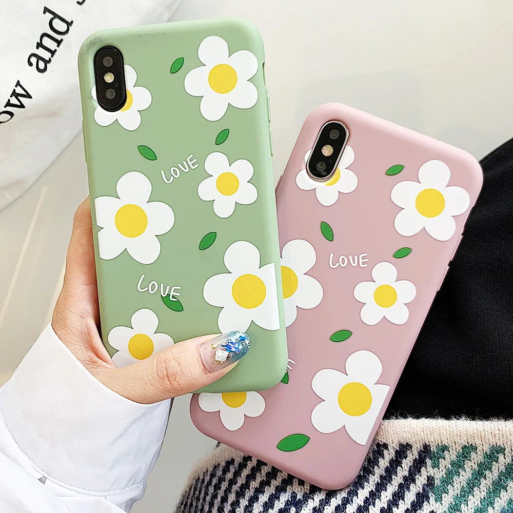 JONSNOW Matte Phone Case for iPhone 6S 6P 7 8 Plus Small Daisy Pattern Soft Silicone Cases X XR XS Max Capa Fundas |