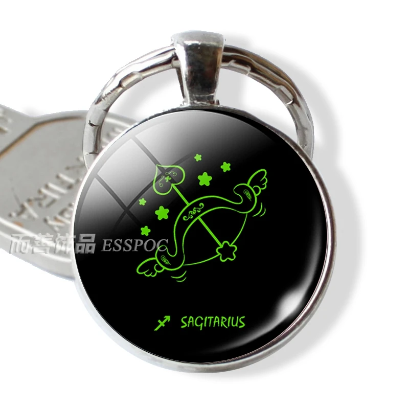 12 Constellations Zodiac Sign Pendant Aries Leo Libra Keychain Key Chain Rings Glass Cabochon Dome Jewelry Birthday Gift | Украшения и