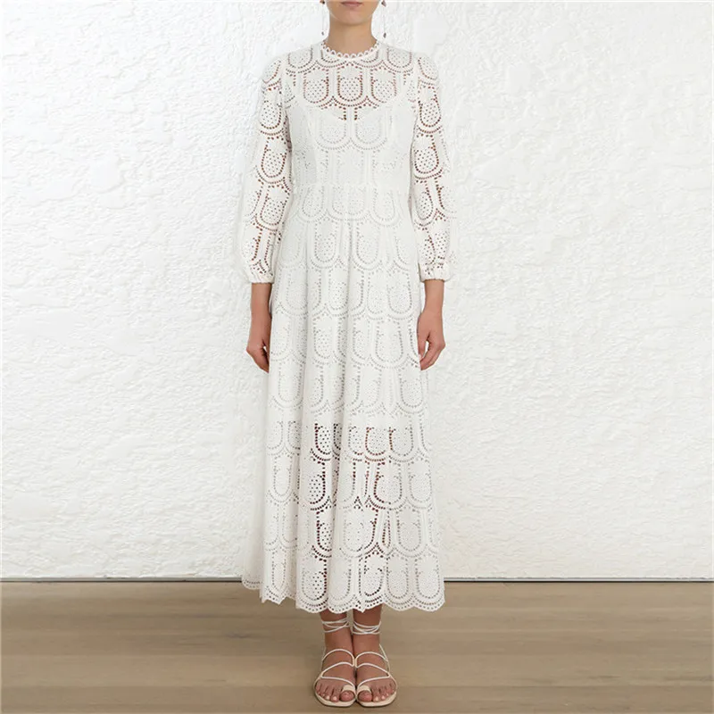 2019 Весна Boho пляжное женское белое платье миди с вышивкой ананаса подиумная