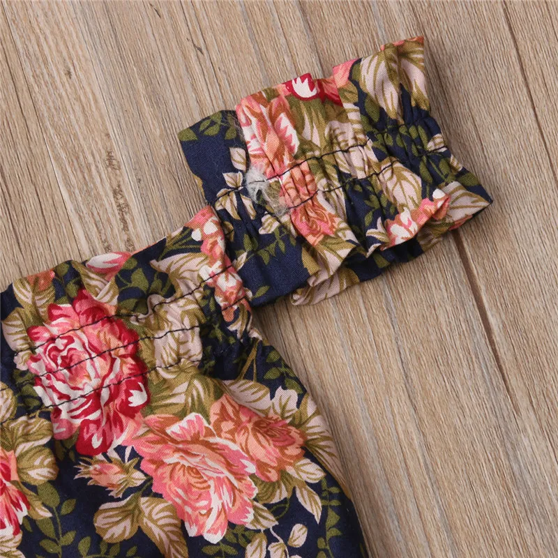 Boho Детская летняя одежда малыш девочки Цветочный комбинезон с открытыми плечами