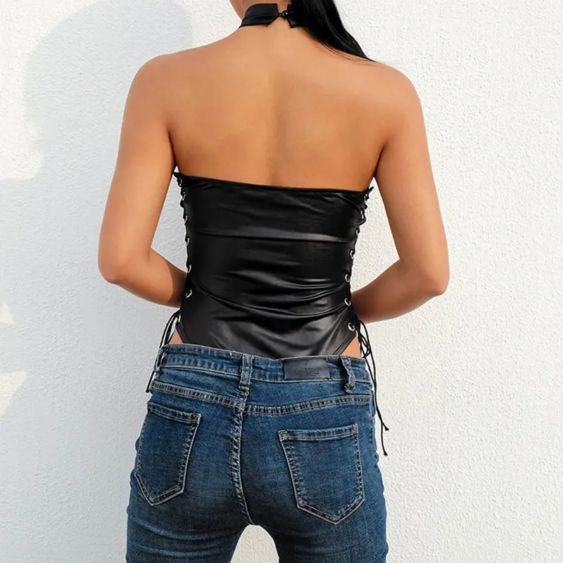 Women Bodysuits Casual Sexy Club Black Gothic Punk Slim Thin Solid Lace Up Backless High Street Jumpsuits Female Fashion Rompers | Женская