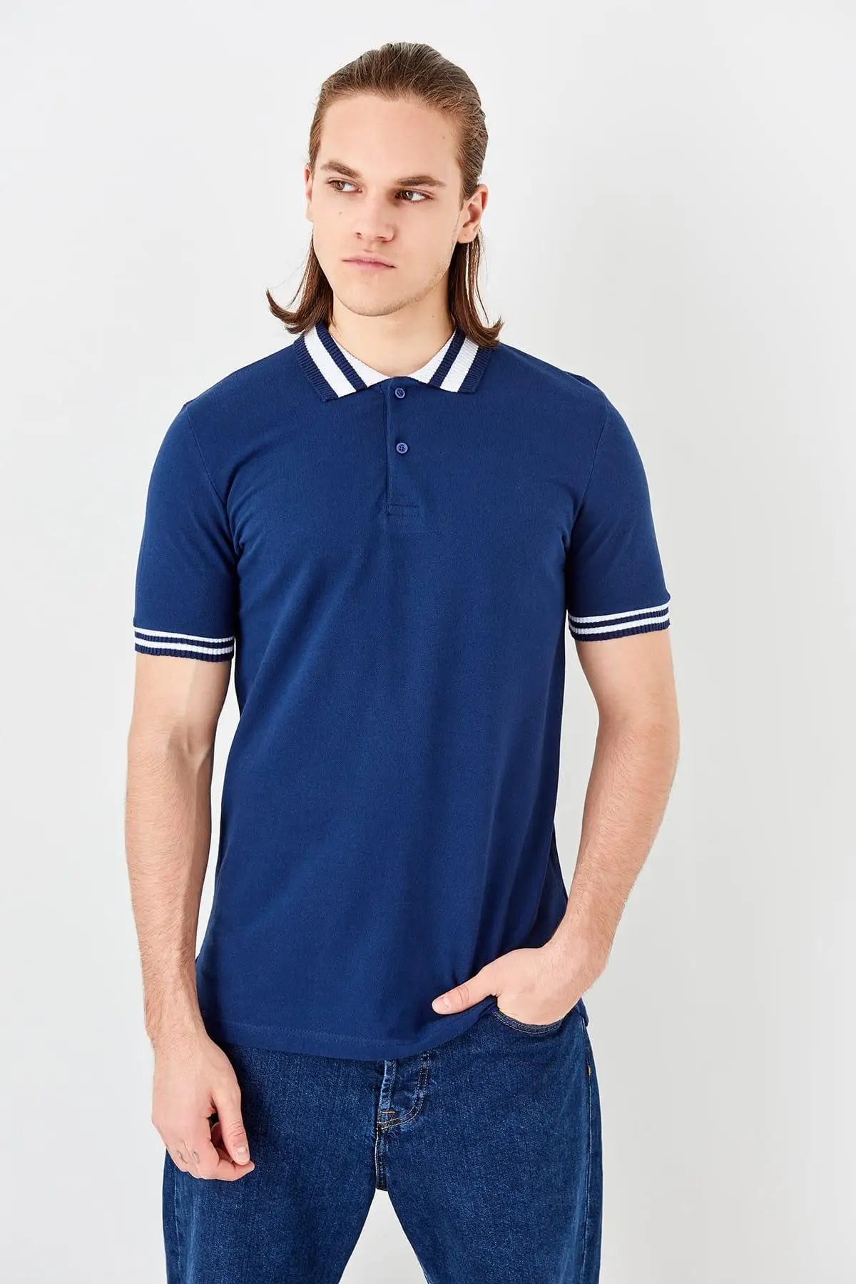 Trendyol Новый Saks мужской воротник Detaylı поло футболка TMNSS19QA0026 | Женская одежда
