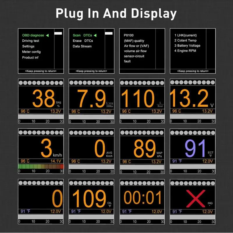 AUTOOL X60 OBD измеритель OBD2 HUD Дисплей Цифровой автоматический датчик напряжения