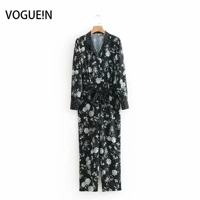 Женский винтажный комбинезон VOGUEIN с цветочным принтом и v образным вырезом