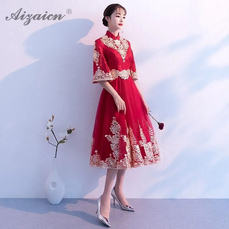 Китайское платье для беременных Cheongsam китайское традиционное длинное с вышитыми
