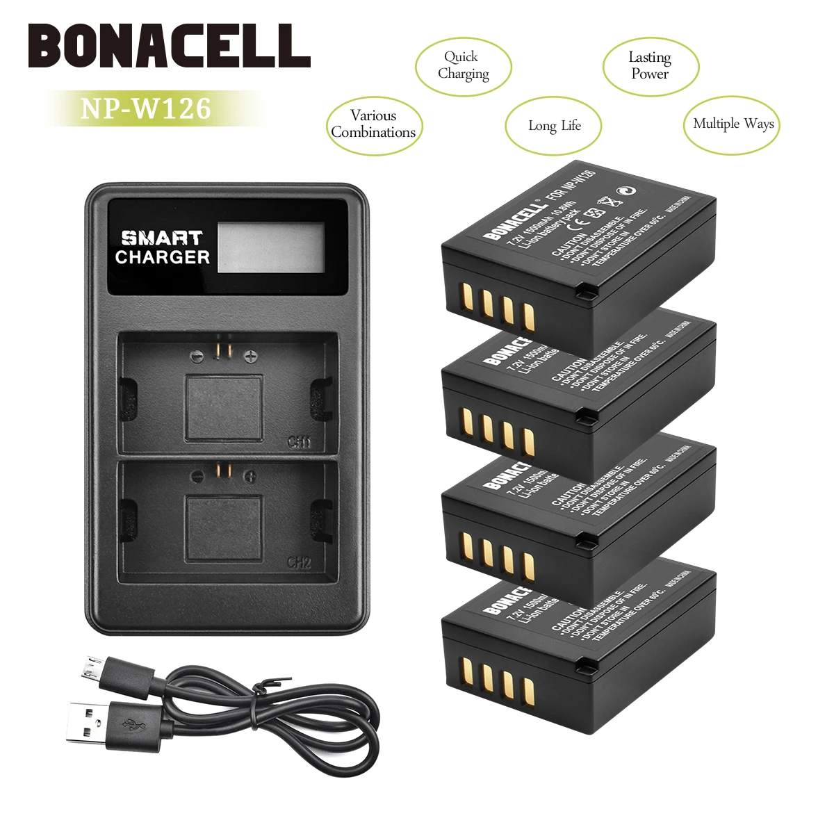Bonacell 1400mAh NP-W126 NP W126 NPW126 Replacement Battery+LCD Dual Charger for Fujifilm FinePix HS30EXR HS33EXR HS50EXR L10 |