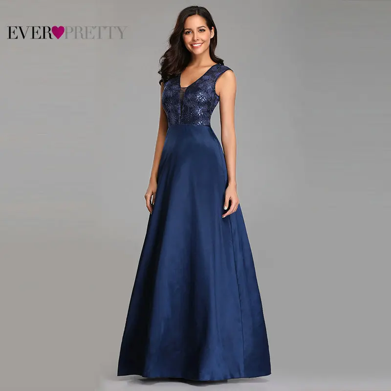 Новые темно-синие длинные платья подружек невесты Ever Pretty A-Line Кружева блестками