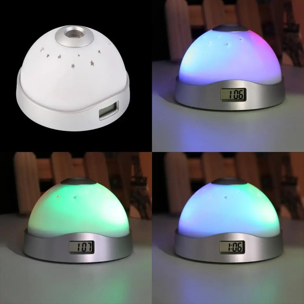 Домашний креативный цветной проектор звездный ночной будильник LED малыш 3