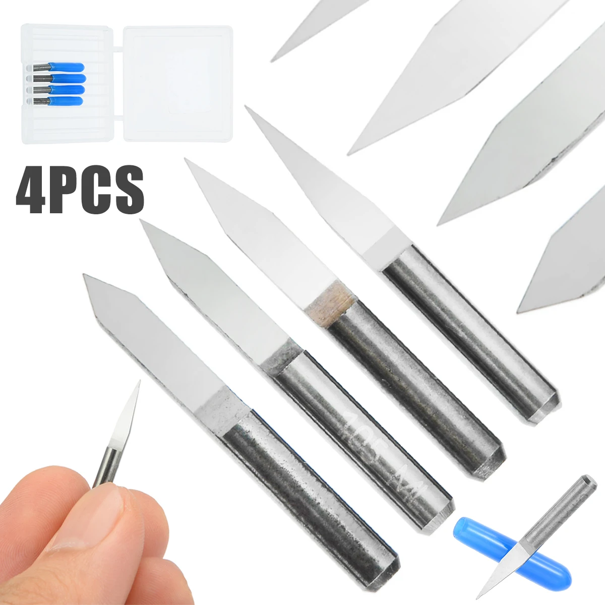 4PCS Carbide Engraving Bits Set PCB Board 3.175mm 20 30 40 60 Degree Engraving Cutters CNC Router Tool for Plastics Wood