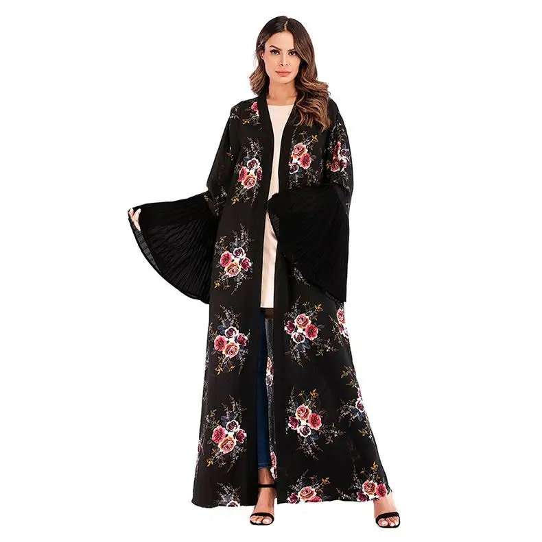 Женский мусульманский кардиган с цветочным принтом Abaya длинное мусульманское