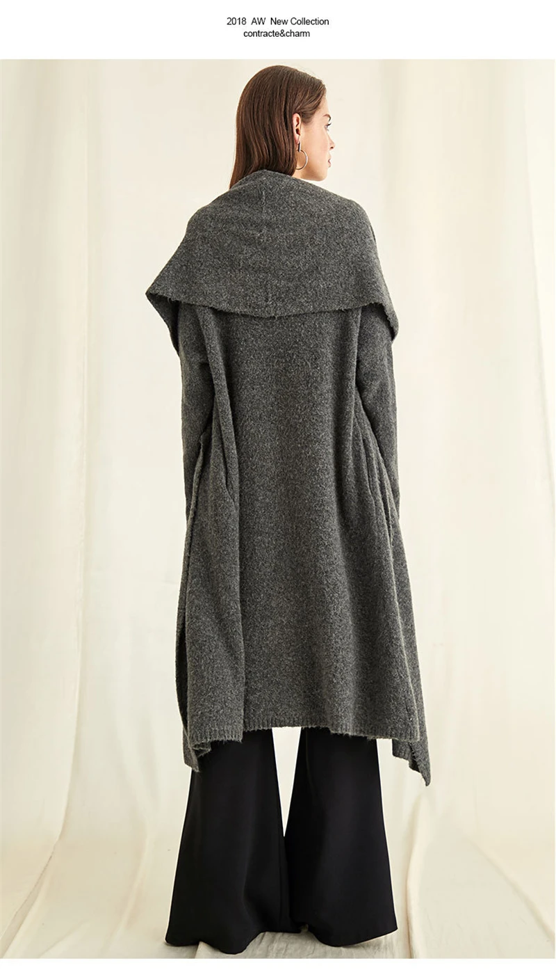 IANLAN Spring/Autumn Relaxed Long Alpaca Hair Cardigan for Womens Sleeve Outerwear Loose Knit Wool Sweater IL00383 |