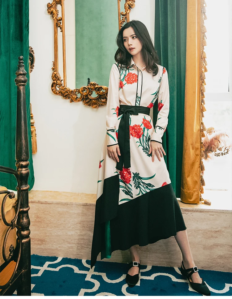 2019 new fashion women's two piece dresses Printed shirt+ irregular skirt | Женская одежда